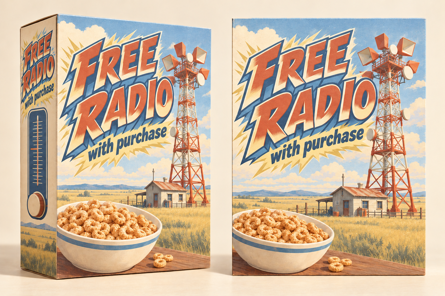 FREE RADIO with purchase cereal box front.